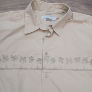 Quiksilver Edition Shirt Mens XXL 2XL Tan Palm Tree Comfort Fit‎ Button Camp